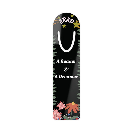A Reader & A Dreamer Bookmark | Black Illustrated Booklover Metal Bookmark