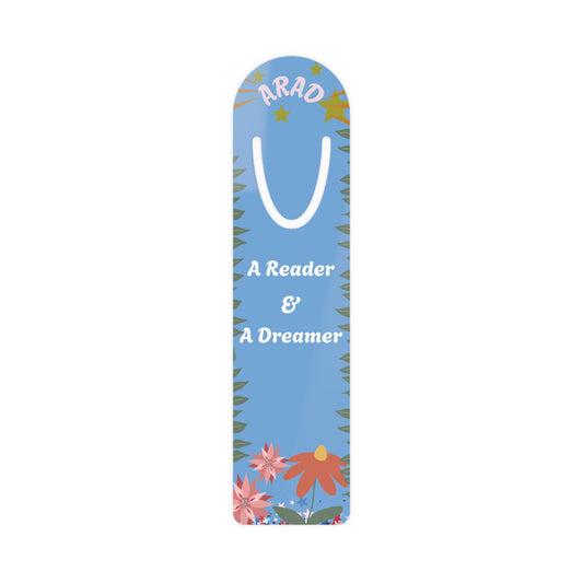 A Reader & A Dreamer Bookmark | Blue Illustrated Booklover Metal Bookmark